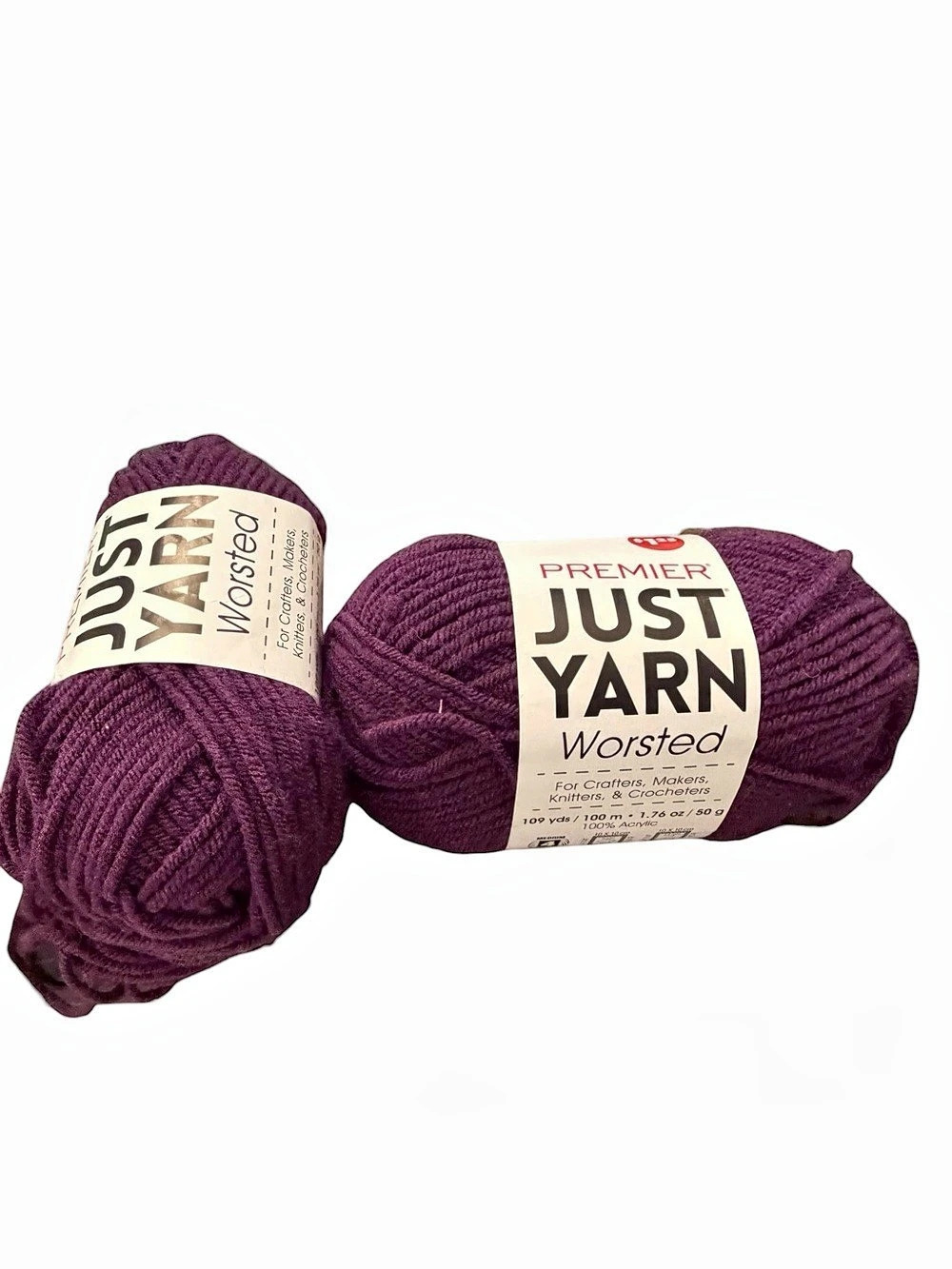 Premier JUST YARN WORSTED 109 yards Each (2 Skeins) Eggplant PURPLE #2066-22